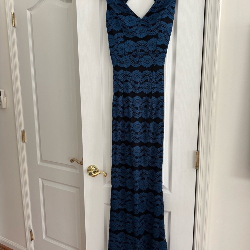 Scala Navy and Black Lace Maxi Dress
